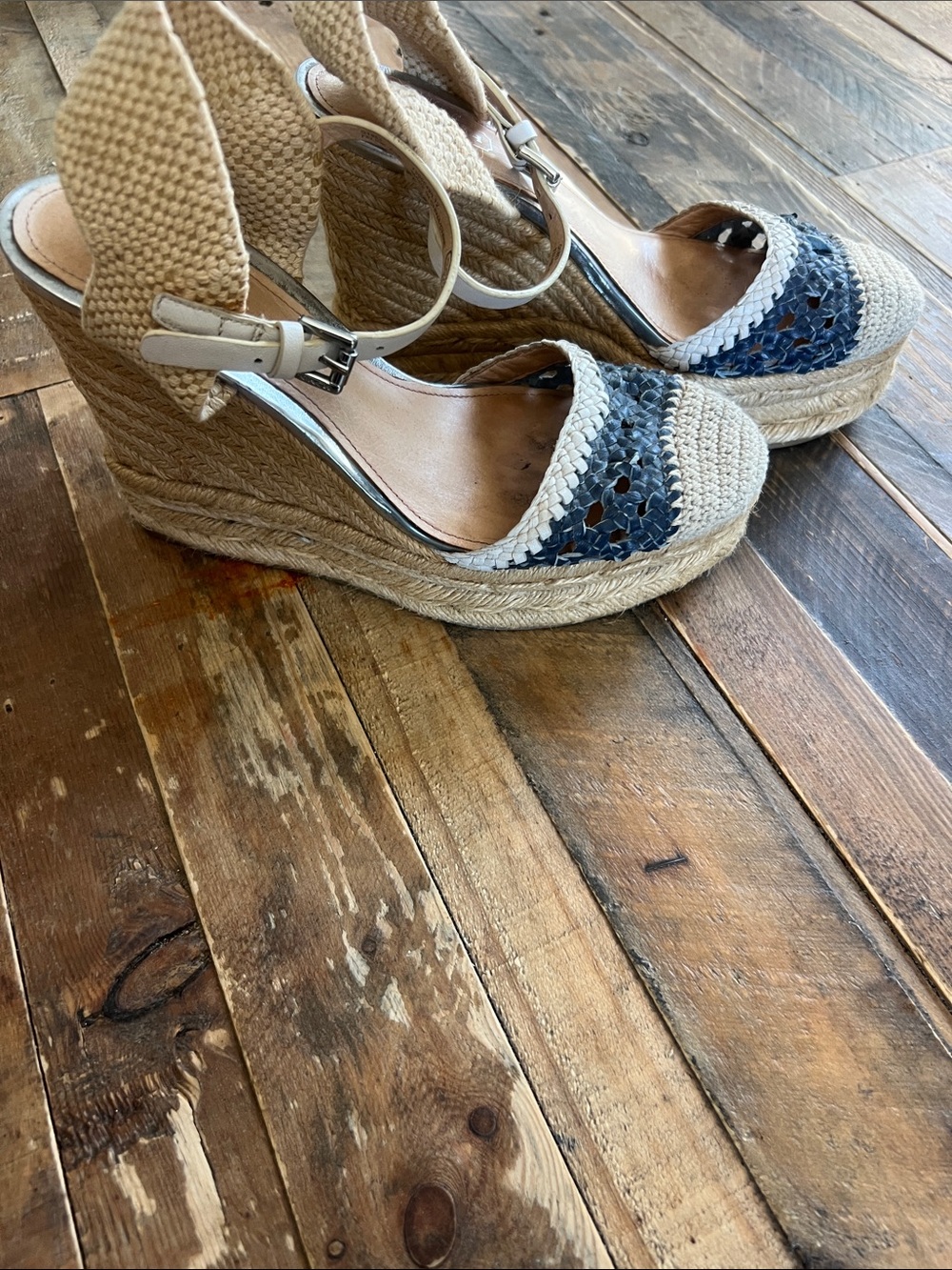 Coach Espadrille Wedge Sandals - Natural & Navy